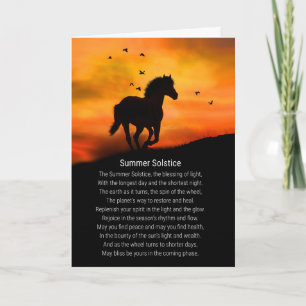 Tarjeta Caballo Hermoso y Poema Solsticio de Verano