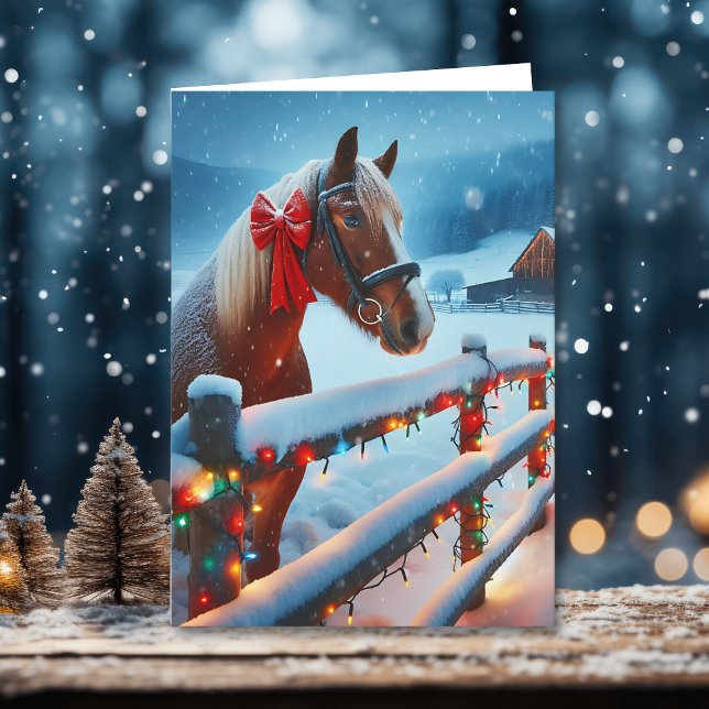 Tarjeta Caballo marrón bonito con Navidades Bow (Subido por el creador)