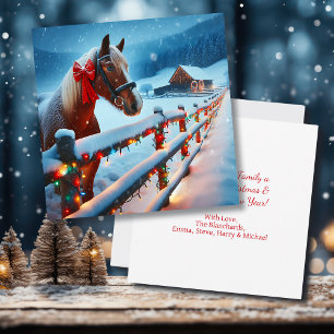 Tarjeta Caballo marrón bonito con Navidades de oso persona
