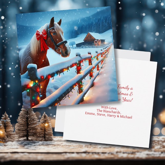Tarjeta Caballo marrón bonito con Navidades de oso persona (Subido por el creador)