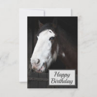 Caballo marrón en la carta de cumpleaños feliz de 