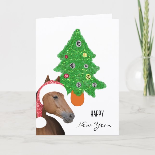 Tarjeta Caballo marrón para Año Nuevo (Anverso)
