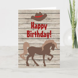 Tarjeta Caballo marrón y Gorra bovina cumpleaños occidenta