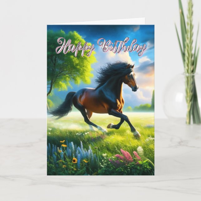 Tarjeta Caballo Mustang Feliz Cumpleaños  (Anverso)