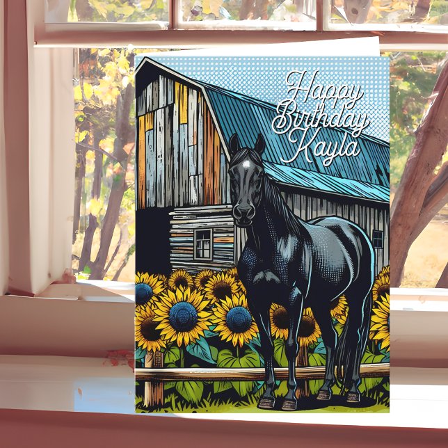 Tarjeta Caballo negro y girasoles Cumpleaños personalizado (Subido por el creador)