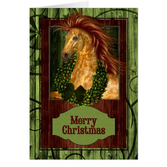 Tarjeta Caballo occidental del navidad con Barnwood verde