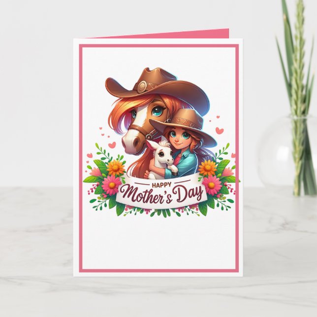 Tarjeta Caballo occidental feliz Día de la Madre 3 Persona (Anverso)