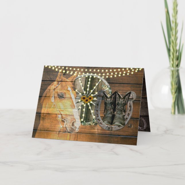 Tarjeta Caballo Occidental Herradura Caballo Vagón Cowboy  (Anverso)