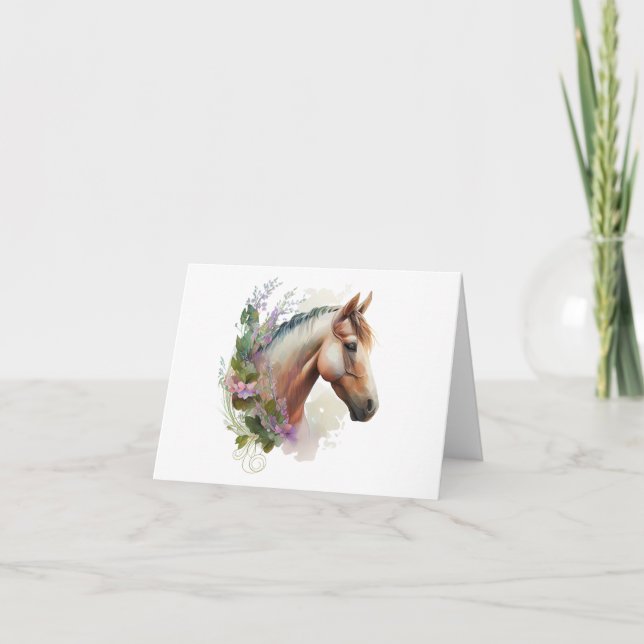 Tarjeta Caballo Regal con flor Wreath BLANK (Anverso)