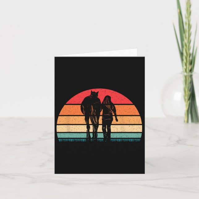Tarjeta Caballo retro montando mujeres de niñas occidental (Anverso)