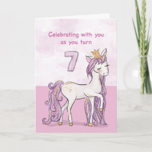 Tarjeta Caballo Rosa Con Corona Cumpleaños 7
