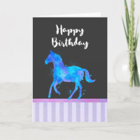 Caballo salvaje en acuarela azul y púrpura