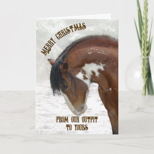 Tarjeta Caballo salvaje en Navidades de nieve (Anverso)