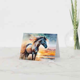 Tarjeta Caballo salvaje en una duna fresca al atardecer