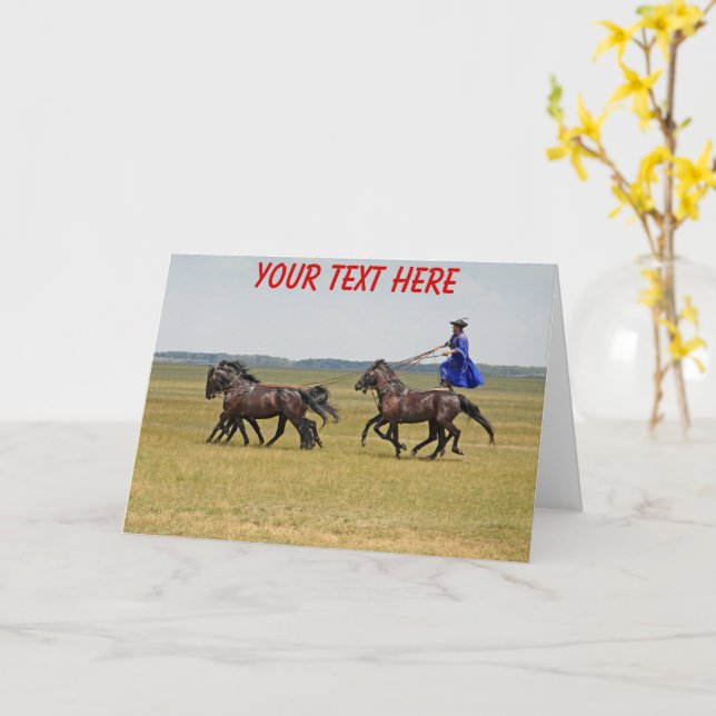 Tarjeta Caballo y caballos de Hungart personalizables (flor amarilla)