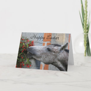 Tarjeta Caballo y flores Pascua feliz