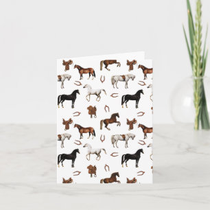 Tarjeta Caballos Acuarela Herradura Sillas de Montar