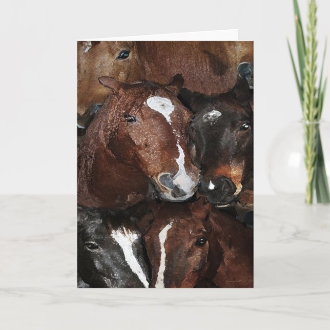 Tarjeta Caballos, caballos, caballos que saludan el cad (Anverso)