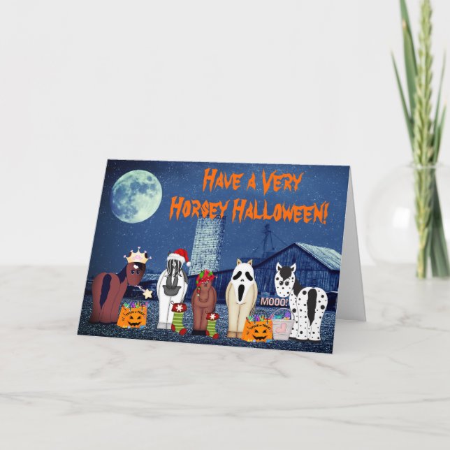 Tarjeta Caballos cortos con disfraces Caballo de Halloween (Anverso)