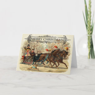 Tarjeta Caballos de Navidad vintage diversión de vacacione