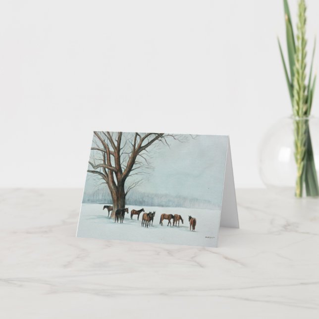 Tarjeta Caballos en Notecard, el arte de la nieve (Anverso)