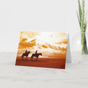 Tarjeta Caballos en puesta del sol