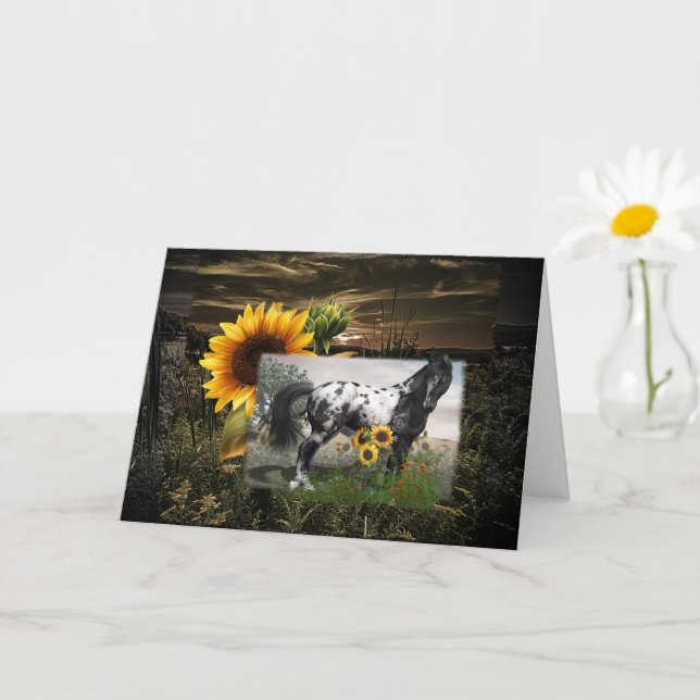 Tarjeta Caballos girasoles y appaloosa (Planta pequeña)