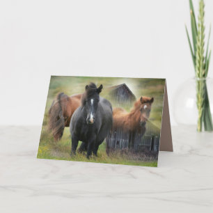 Tarjeta Caballos hermosos y granero rústico