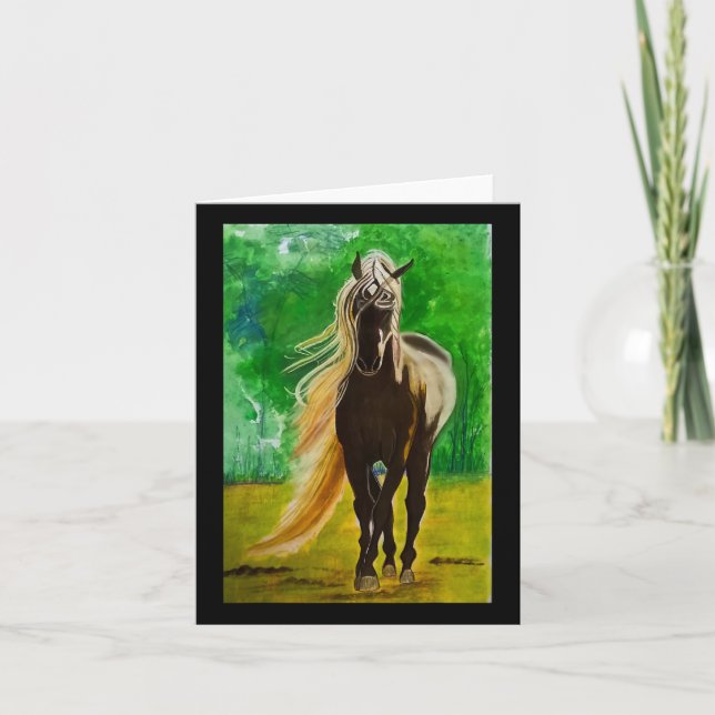 Tarjeta Caballos Rojos Negros Caballos de Caballos Montado (Anverso)