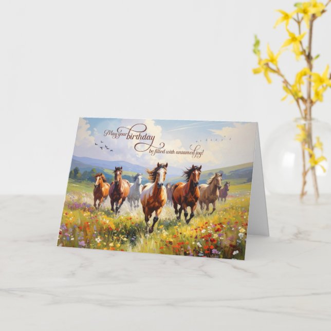 Tarjeta Caballos Salvajes Cumpleaños Pradera de Flores Sil (flor amarilla)