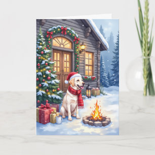 Tarjeta Cabaña Acogedora de Navidad Labrador Retriever Fie