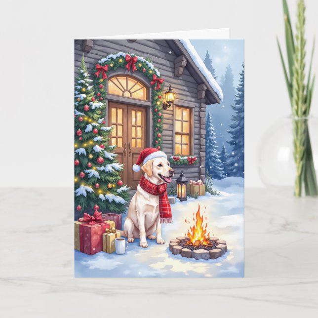 Tarjeta Cabaña Acogedora de Navidad Labrador Retriever Fie (Anverso)