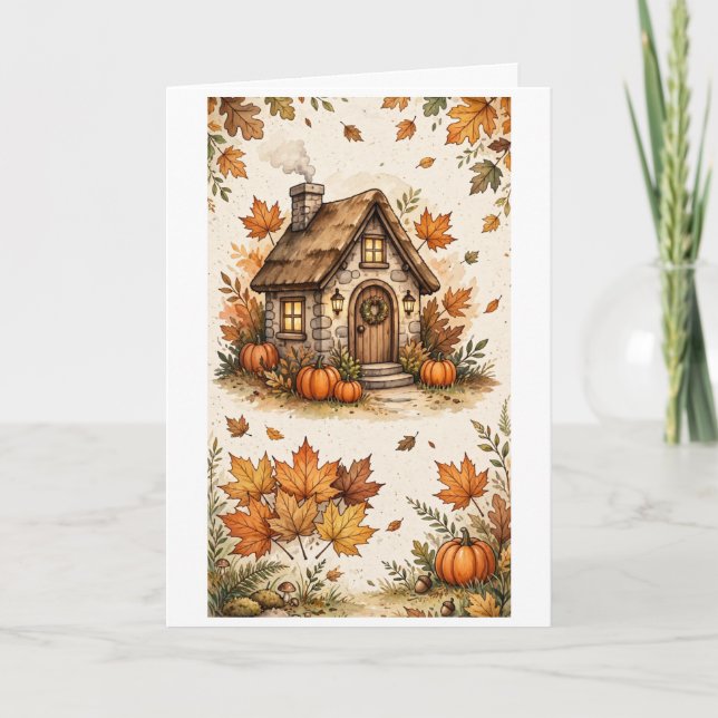 Tarjeta Cabaña acogedora de otoño (Anverso)