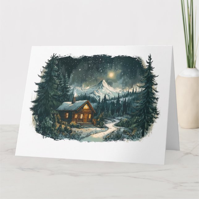 Tarjeta Cabaña acogedora en invierno maravilla (Anverso)