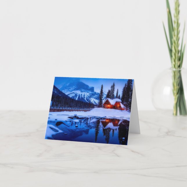 Tarjeta Cabaña Canadiense Nevada, Atardecer Canadiense (Anverso)