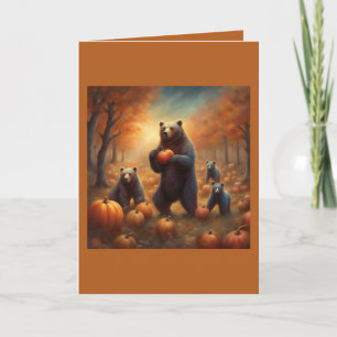 Tarjeta Cabaña caprichosa Osos y manzanas de otoño 