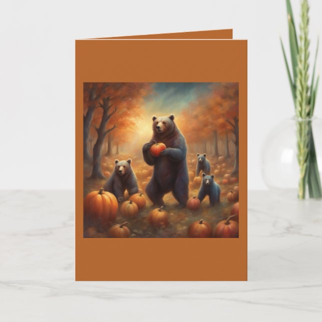 Tarjeta Cabaña caprichosa Osos y manzanas de otoño  (Anverso)