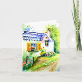 Tarjeta Cabaña de acuarela y flores personalizables
