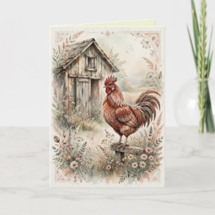 Tarjeta Cabaña de gallo orgulloso Cottagecore Granero Arte