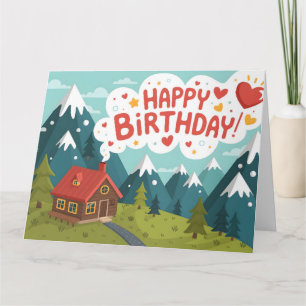 Tarjeta Cabaña de montaña "Feliz Cumpleaños" Saludo 