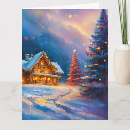 Tarjeta Cabaña de Navidades de la montaña Snowy