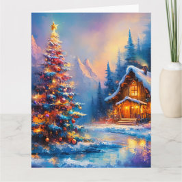 Tarjeta Cabaña de Navidades de Montaña Dreamy Whimsical