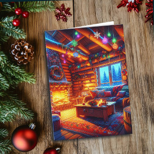 Tarjeta Cabaña decorada en Nochebuena