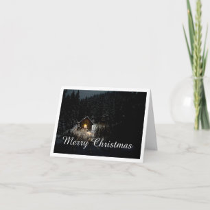 Tarjeta Cabaña Mística de Navidad Bosques Profundos