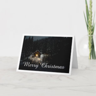 Tarjeta Cabaña Mística de Navidad Bosques Profundos