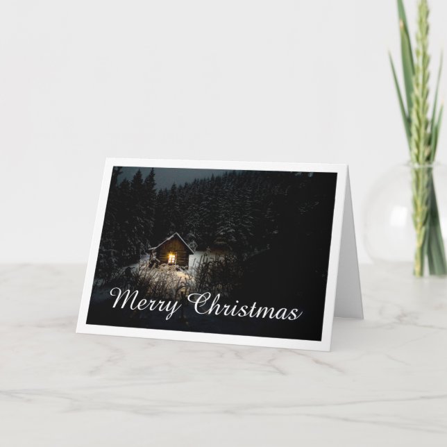Tarjeta Cabaña Mística de Navidad Bosques Profundos (Anverso)