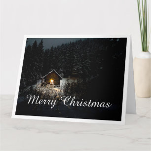 Tarjeta Cabaña Mística de Navidad Bosques Profundos