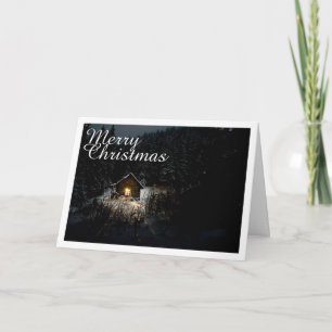 Tarjeta Cabaña Mística de Navidad Bosques Profundos