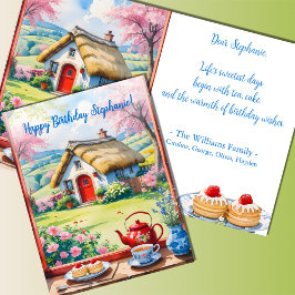 Tarjeta Cabaña Pacífica Vista Flores Té Tartas Cumpleaños