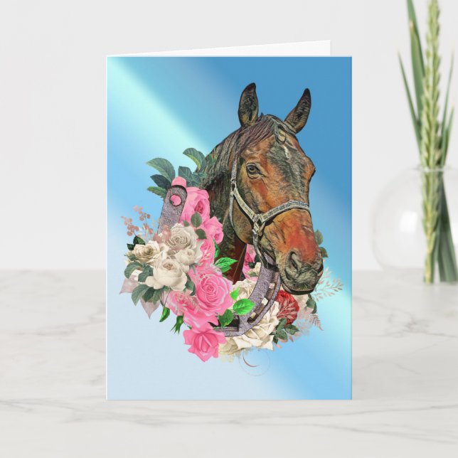 Tarjeta Cabeza de caballo bayo y rosas (Anverso)